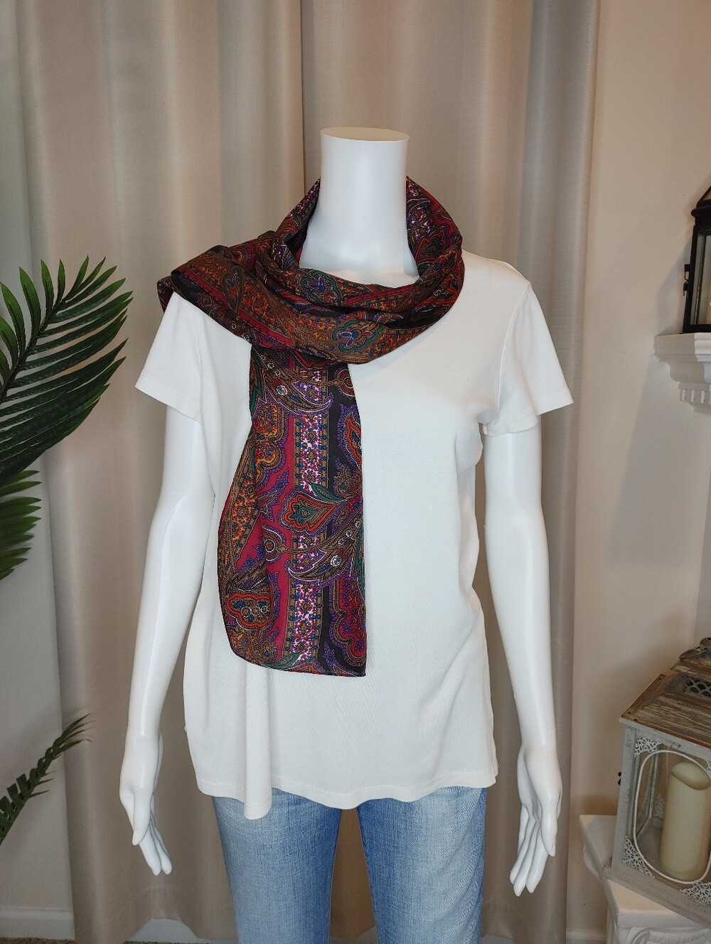 BUNDLE OF 5 SCARVES OF VARIOUS COLORS TEXTURES - Picture 3 of 6